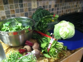 The recipe didn't include a formula for the right amount of each green. I started chopping and rinsing.